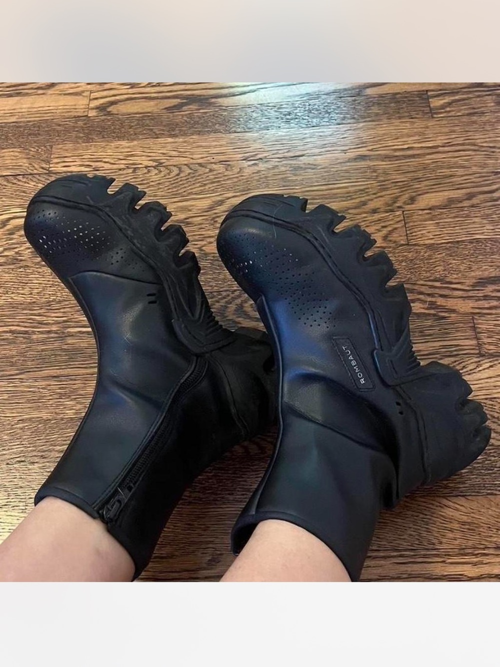 Black Combat Ankle Boots with Chunky Lug Sole